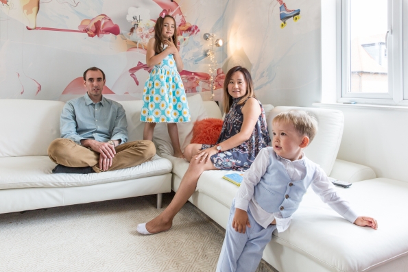 G.B. London. New Londoners. Eunice Benedicto from Mongolia, her husband Martin, who has a Spanish father, and Daughter Maia (5) and son Angel (2)