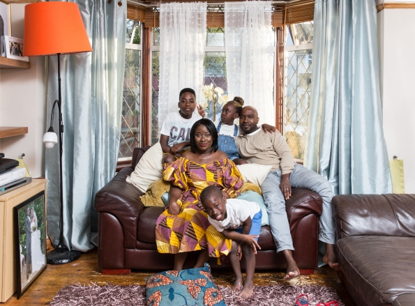 G.B London, New Londoners. From Sierra Leone, Rugie Lamin with her husband Ahmed Lamin,  their sons Imad (13) and Zane (4) and daughter Naimah (7)