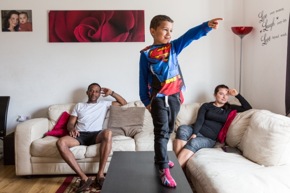 G.B London, New Londoners. From Guyana and Poland, Ivelaw King with Patricia Pikulska, with their son Denzel King, (6)